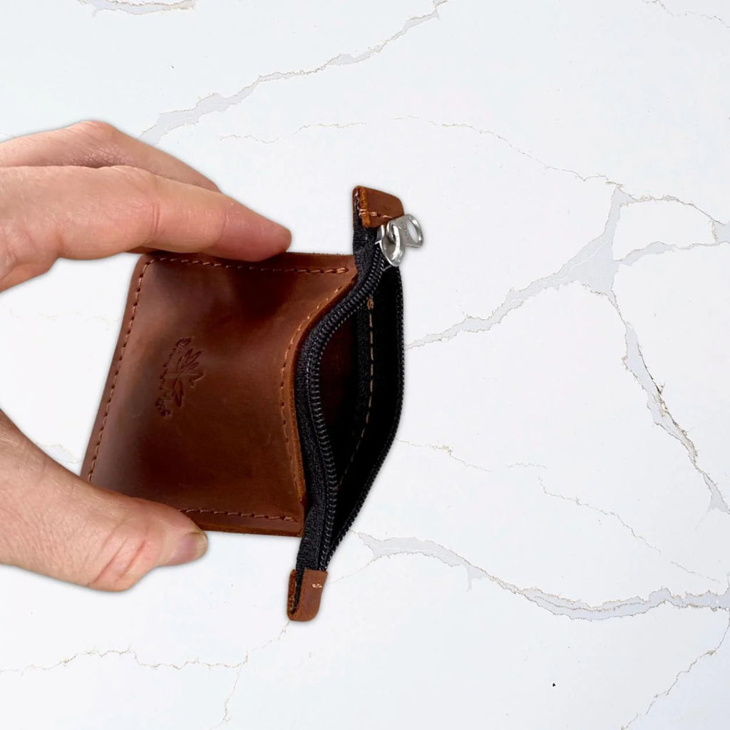 Leather square zip pouch