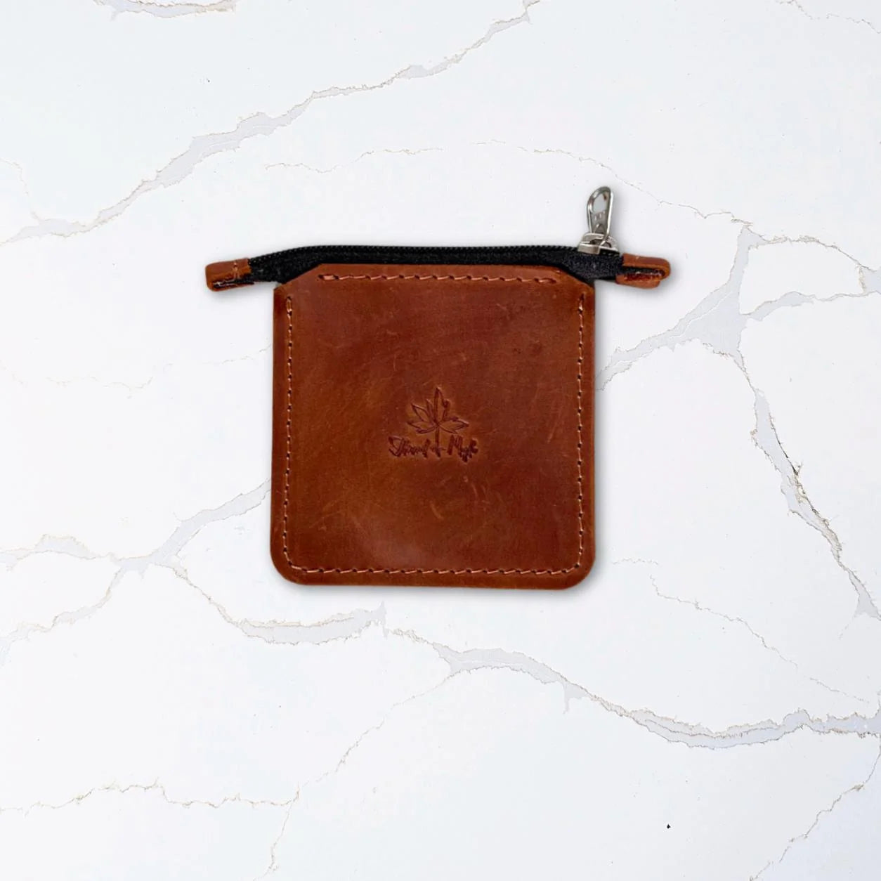 Leather square zip pouch